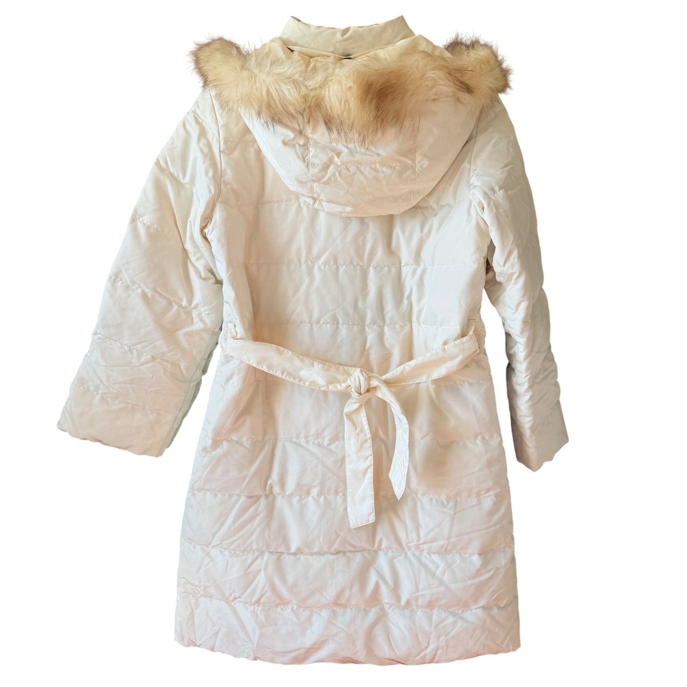 Weekend MaxMara Down Filled Long Length Belted Fur Trim Hood Women's Size 4 - Picture 2 of 14